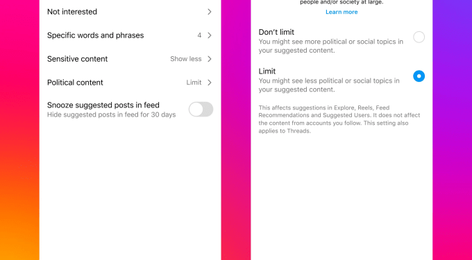 Instagram and Threads will no longer ‘proactively’ recommend political content