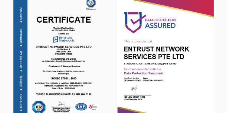 Entrust Network Awarded ISO 27001 and Data Protection Trustmark Certifications