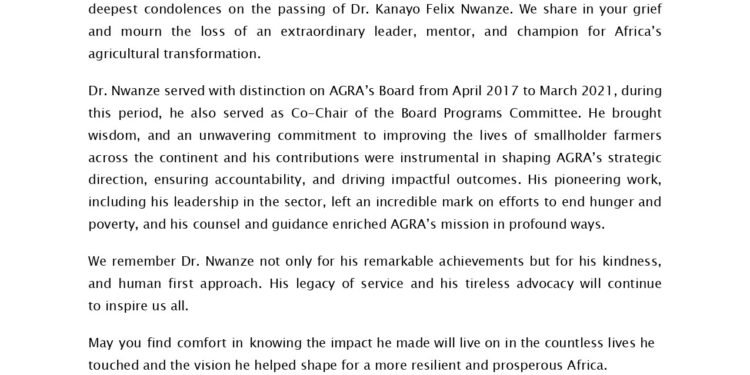 AGRA Board eulogizes past Board Member, Dr Kanayo Nwanze
