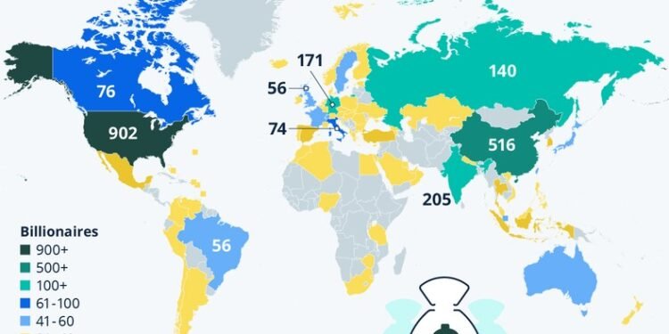 Top 10 countries with the most billionaires in 2025