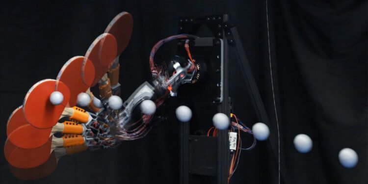 Ping pong robot returns shots with high-speed precision