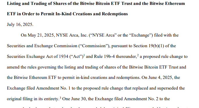 SEC delays Bitwise BTC & ETH In-Kind ETF Redemptions Ruling