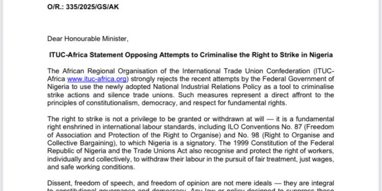 International Trade Union Condemns Nigerian Government’s Move to Criminalise Right to Strike