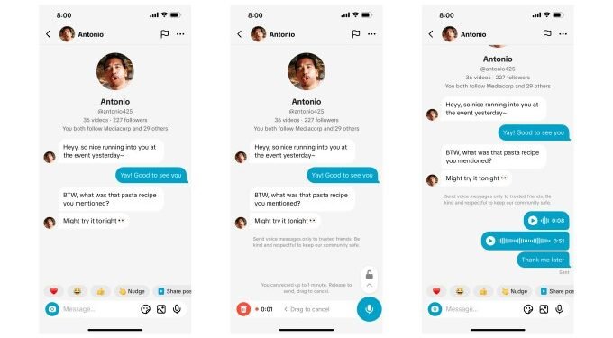 TikTok now lets users send voice notes and images in DMs