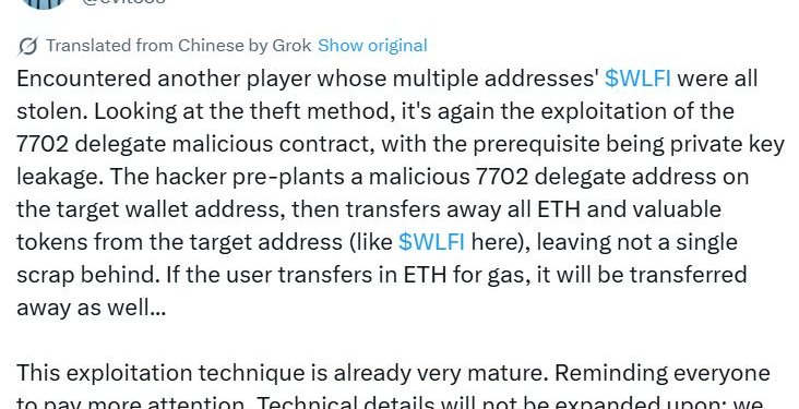 WLFI Holders Targeted as Hackers Use Ethereum’s EIP-7702 Exploit
