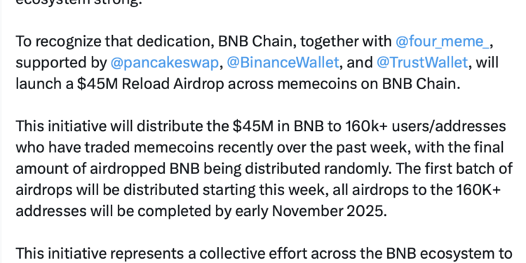 Binance Launches $45M Reload Airdrop After Record $20B Crash