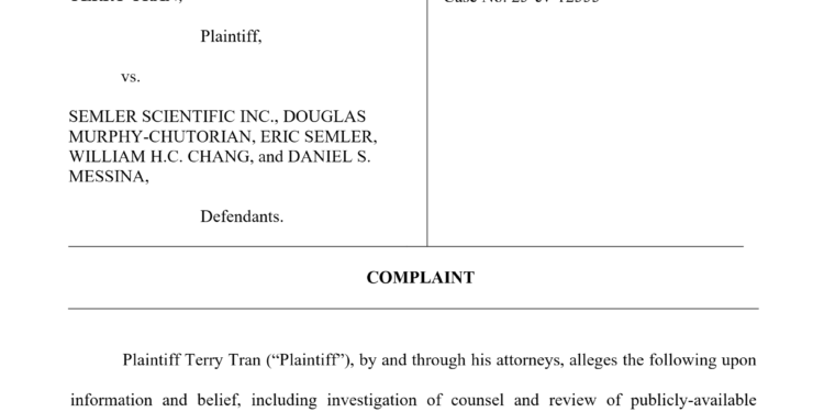 Shareholder Sues Semler Scientific to Block Strive Merger