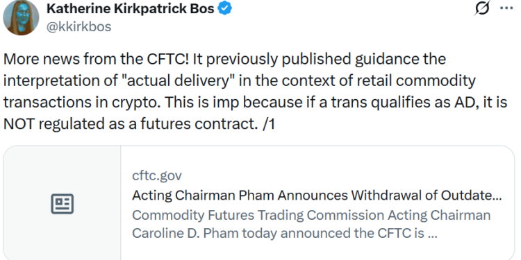 CFTC Withdraws ‘Overly Complex’ Actual Delivery Guidance