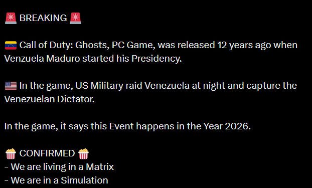 Did the 2013 Video Game “Call of Duty: Ghosts” Predict the Venezuelan Raid of 2026?