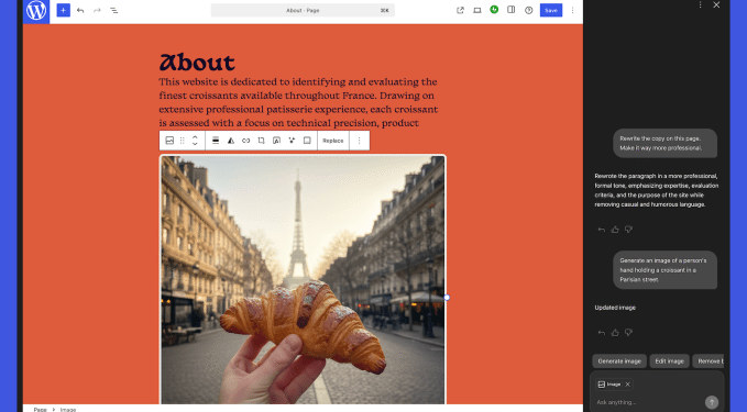 WordPress.com adds an AI Assistant that can edit, adjust styles, create images, and more