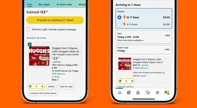 Amazon adds 1-hour and 3-hour delivery options in the US